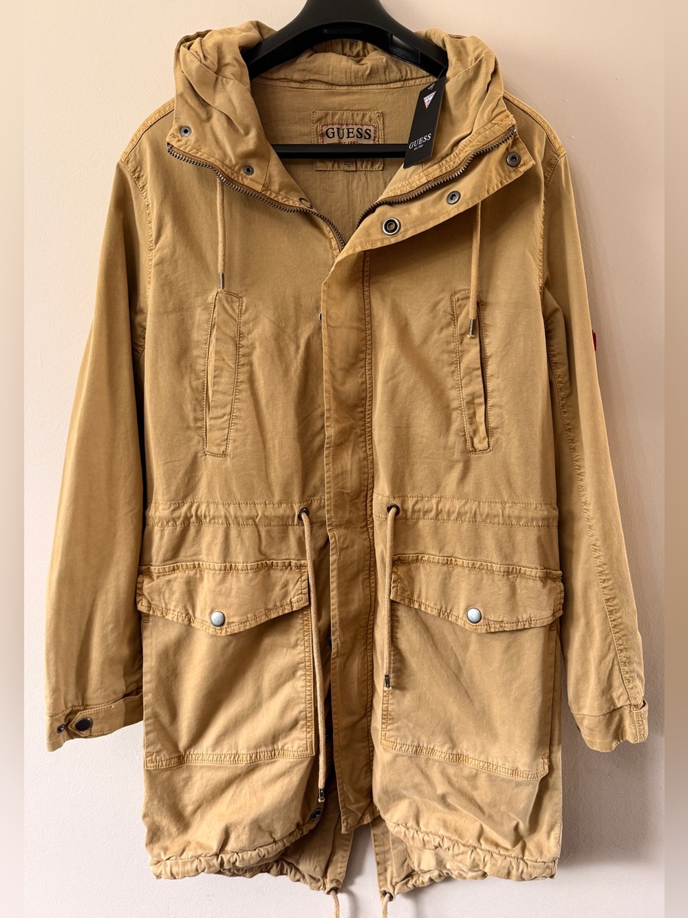 Guess Cotton Hooded Parka in Mustard Yellow